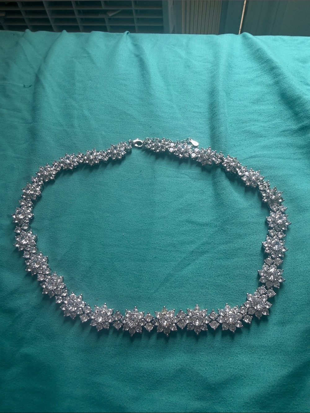 Silver Moissanite Crystal Flower Tennis Necklace - Women Jewelry